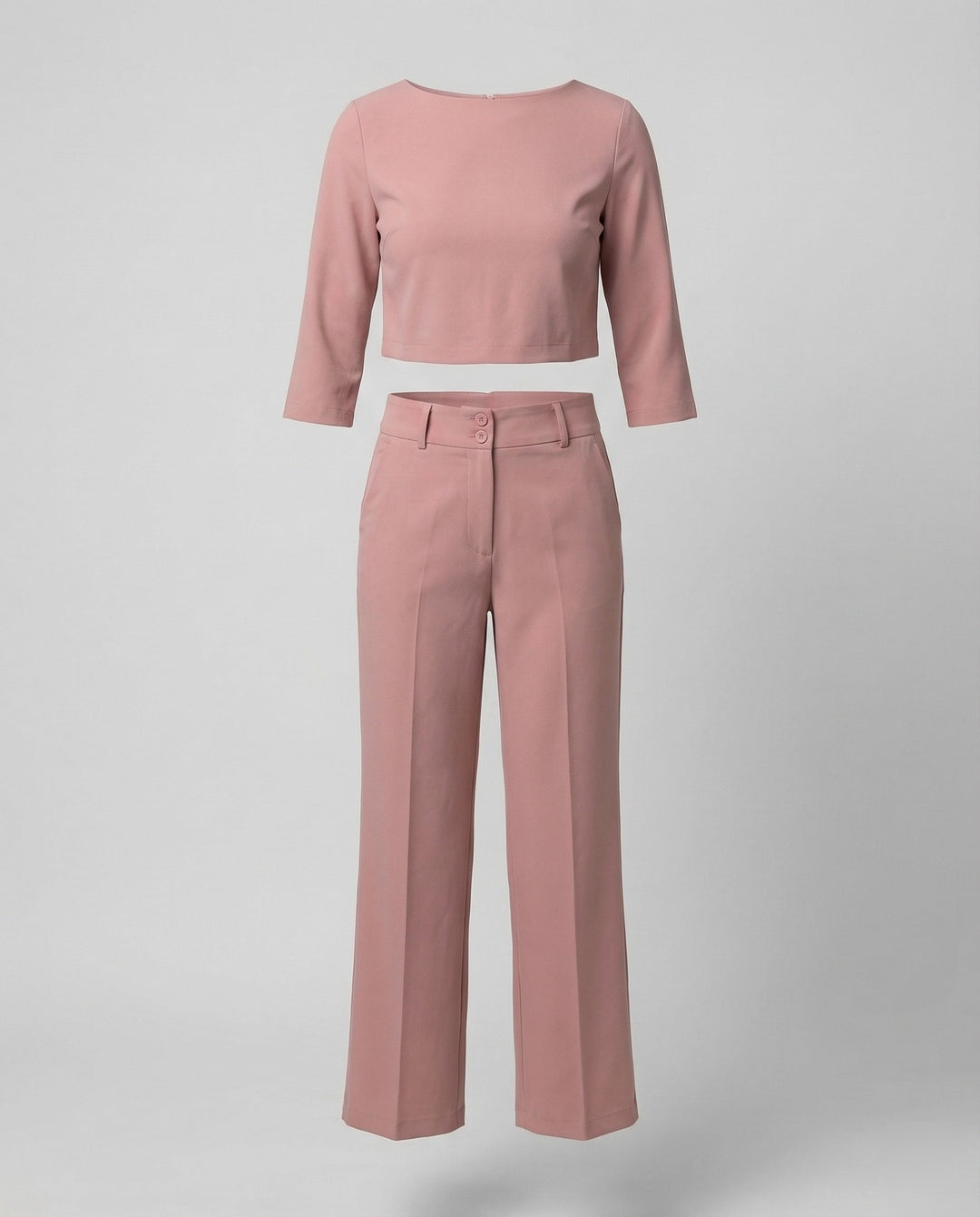 Maiken | Damen Zweiteiler Crop Top Weite Hose Set - Pink - Image 4