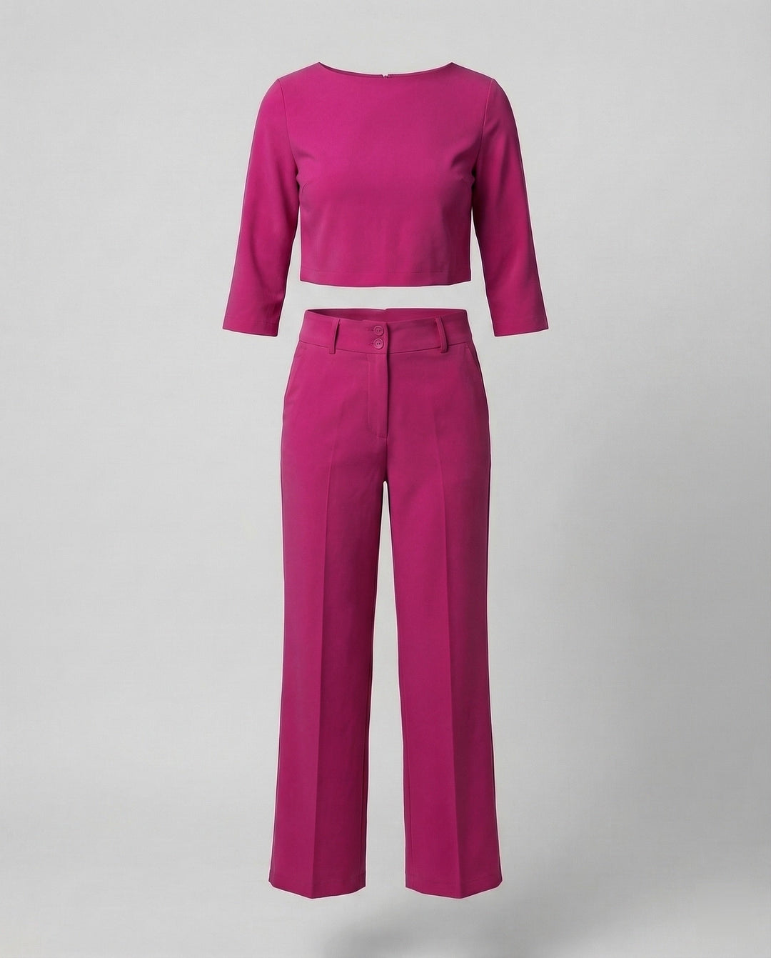 Maiken | Damen Zweiteiler Crop Top Weite Hose Set - Pink - Image 5