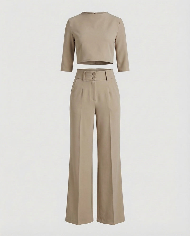 Maiken | Damen Zweiteiler Crop Top Weite Hose Set - Pink - Image 7