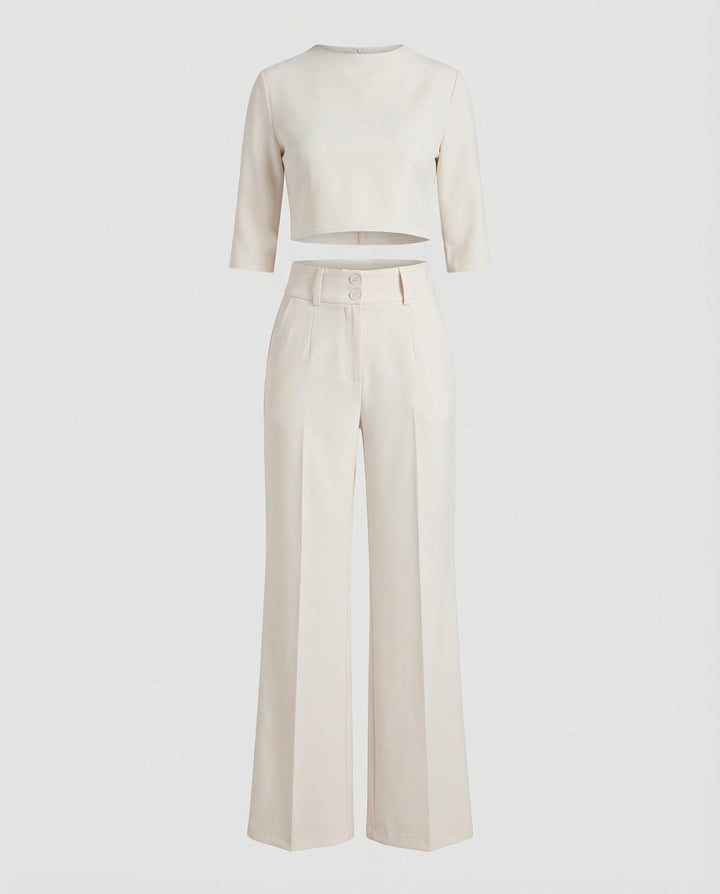 Maiken | Damen Zweiteiler Crop Top Weite Hose Set - Pink - Image 8