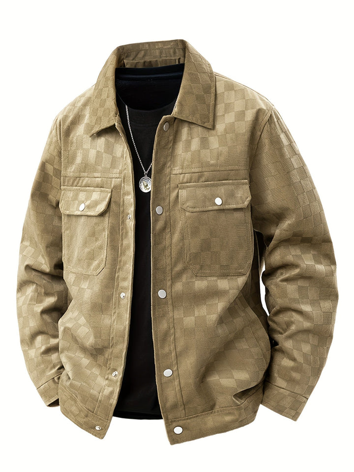 Drake | Herren Velour-Jacke Karomuster Snap-Button Herbst