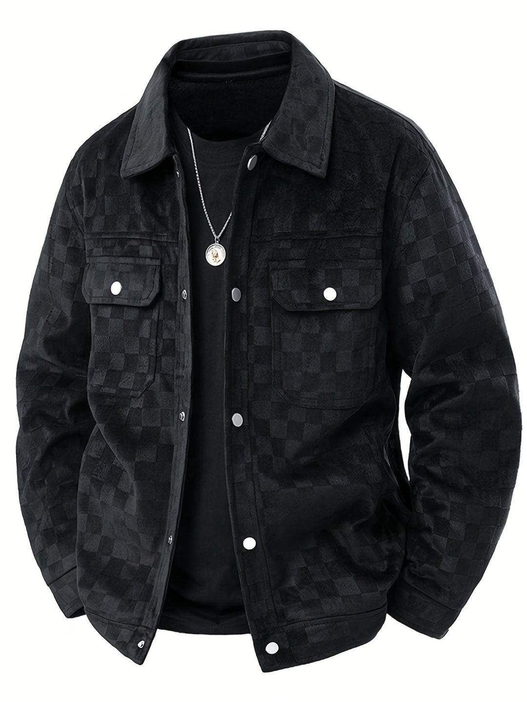 Drake | Herren Velour-Jacke Karomuster Snap-Button Herbst