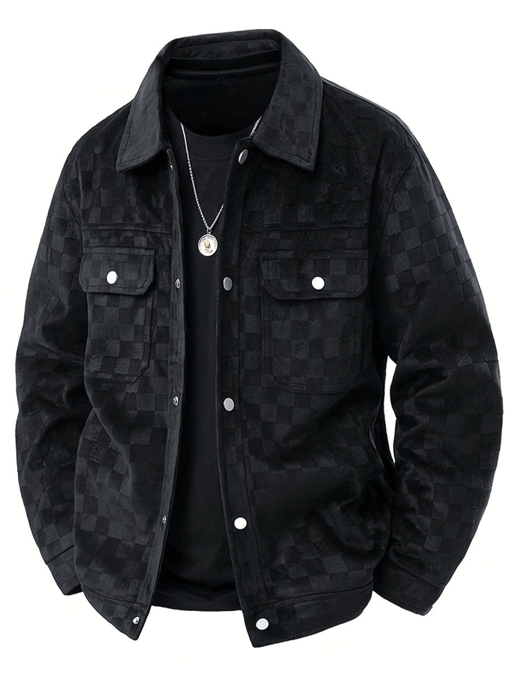 Drake | Herren Velour-Jacke Karomuster Snap-Button Herbst