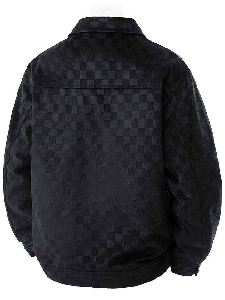 Drake | Herren Velour-Jacke Karomuster Snap-Button Herbst