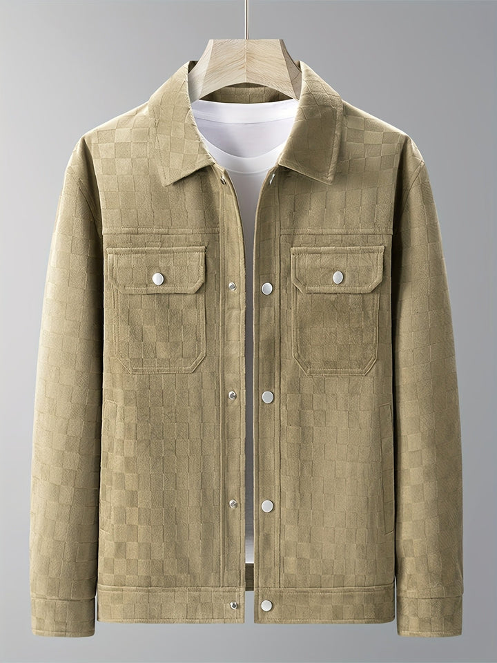 Drake | Herren Velour-Jacke Karomuster Snap-Button Herbst