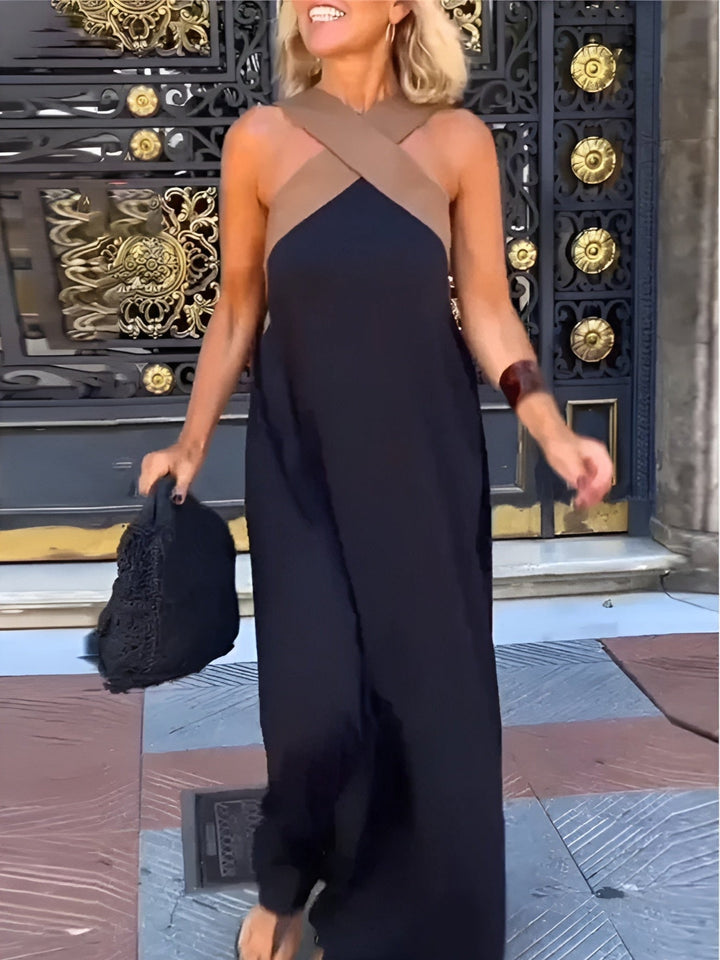 Vera | Damen Maxikleid Neckholder Überkreuzter Ausschnitt Fließend Sommerkleid
