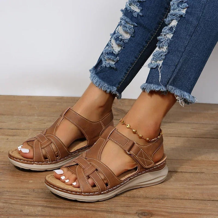 Miava | Damen Sandalen Klettverschluss Geflochtene Riemen Flach Sommer