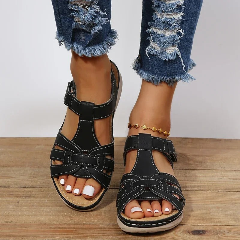 Miava | Damen Sandalen Klettverschluss Geflochtene Riemen Flach Sommer
