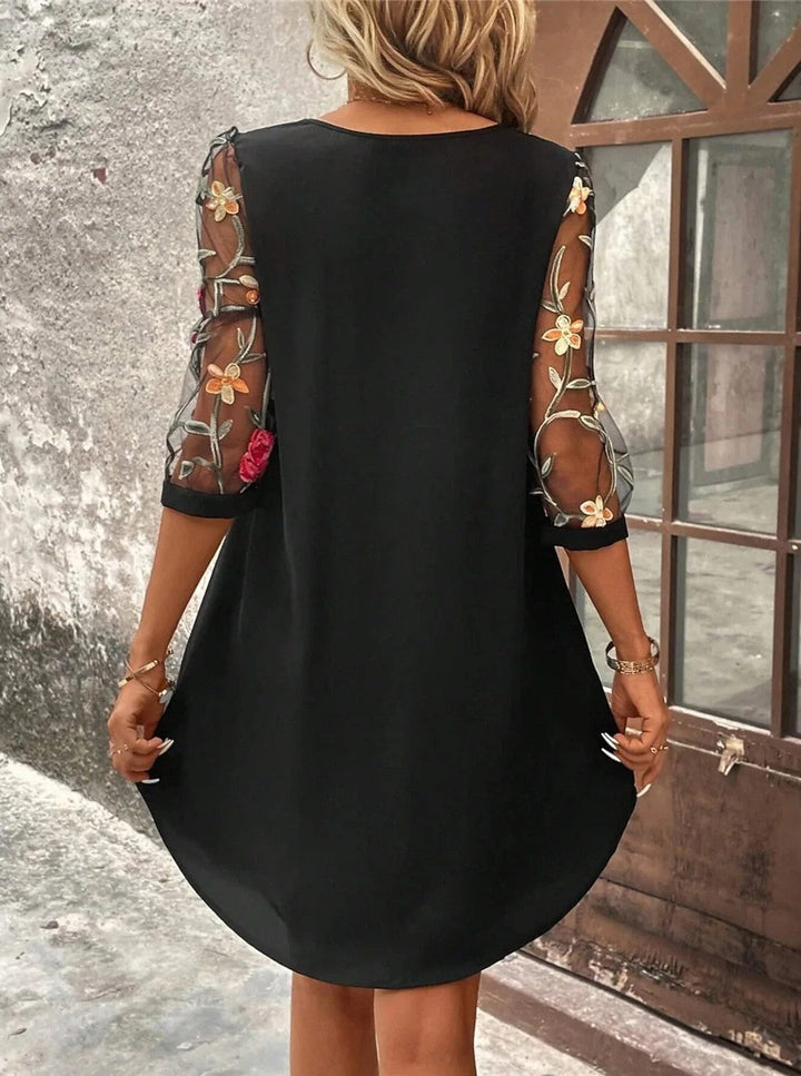 Razel | Damen Spitzenkleid mit Blumenstickerei 3/4 Arm