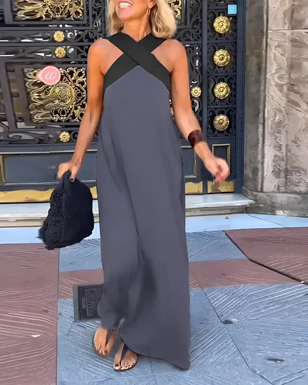 Vera | Damen Maxikleid Neckholder Überkreuzter Ausschnitt Fließend Sommerkleid