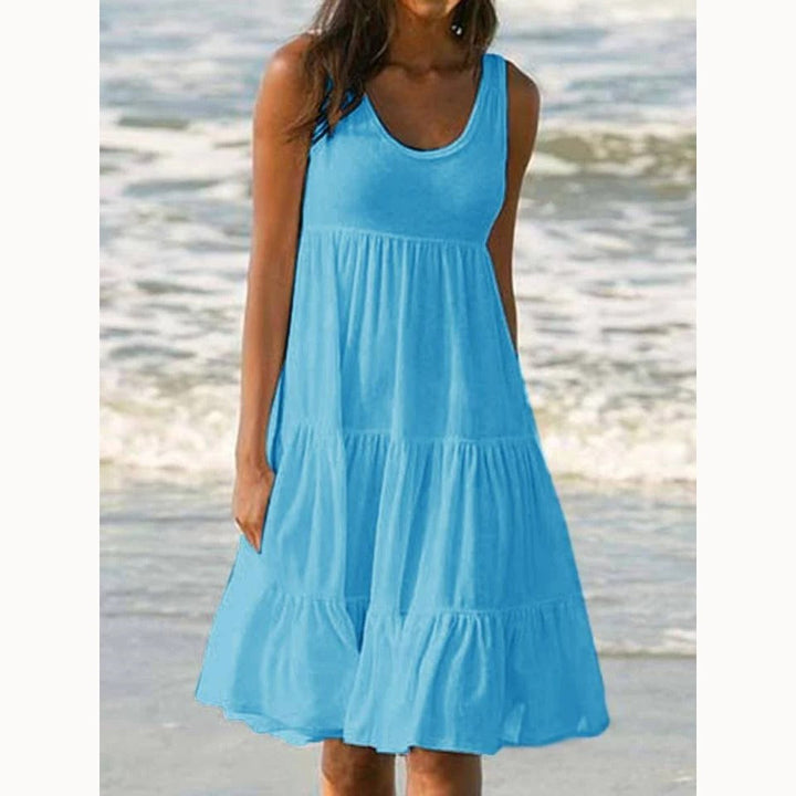 Mila | Damen Stufenkleid Ärmellos Midi Rüschen Sommer