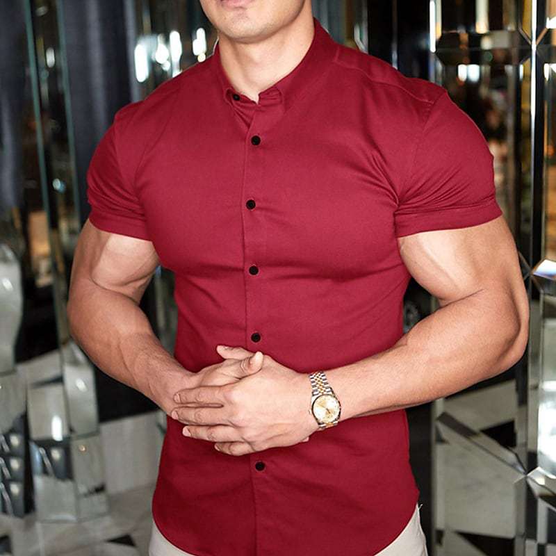 Maksim | Herren Slim Fit Kurzarmhemd - Red - Image 1
