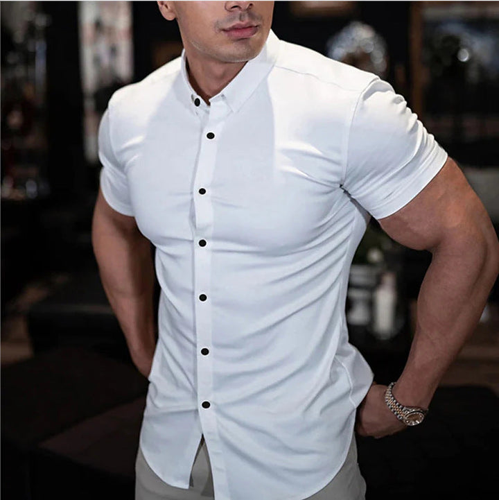 Maksim | Herren Slim Fit Kurzarmhemd - Red - Image 2