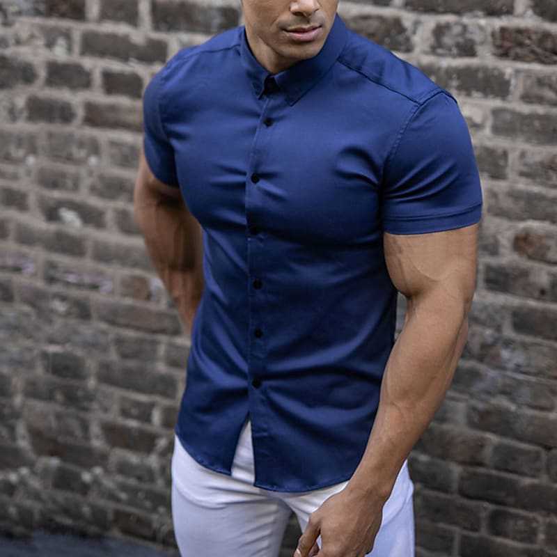 Maksim | Herren Slim Fit Kurzarmhemd - Red - Image 5