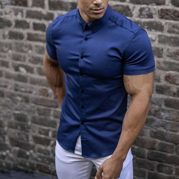 Maksim | Herren Slim Fit Kurzarmhemd - Red - Image 5