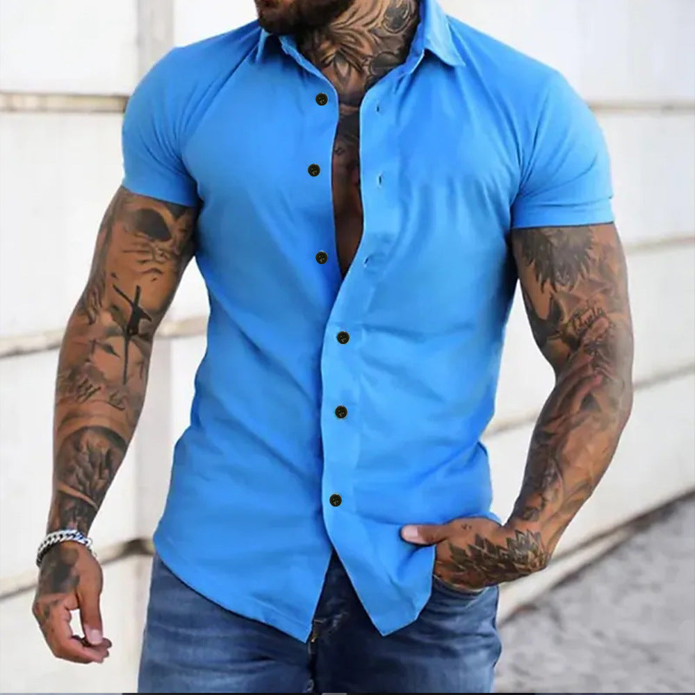 Maksim | Herren Slim Fit Kurzarmhemd - Red - Image 9