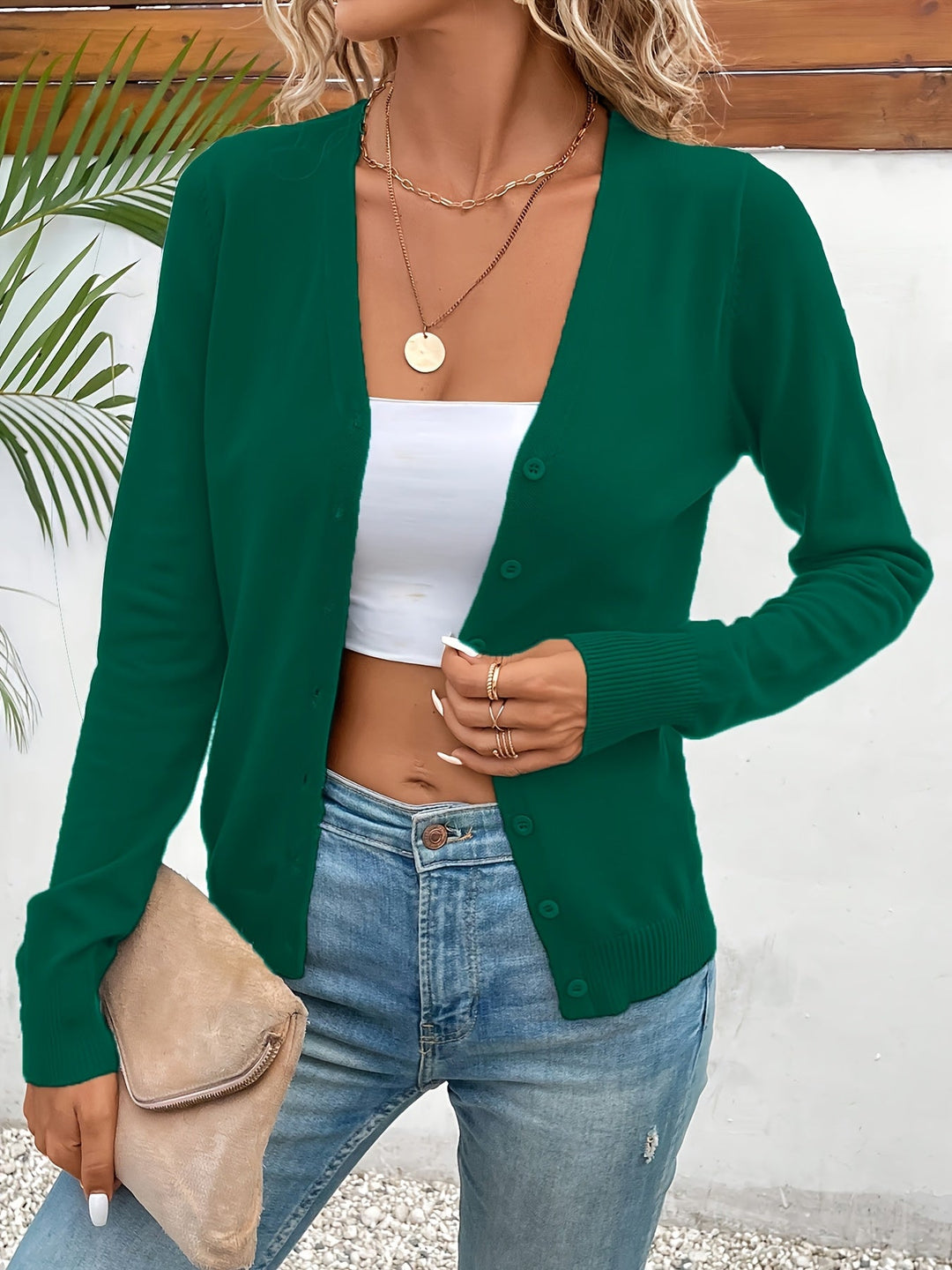 Malmke | Damen Strickjacke V-Ausschnitt Grün - Green - Image 1