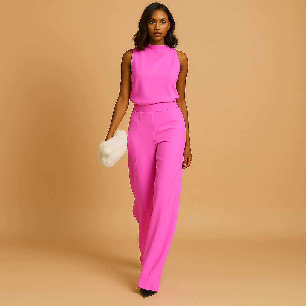 Marceline | Damen Ärmellos Stehkragen Weites Bein Jumpsuit - Navy - Image 4