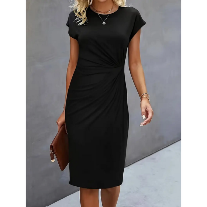 Maret | Damen Figurbetontes Gerafftes Midikleid - Black - Image 1
