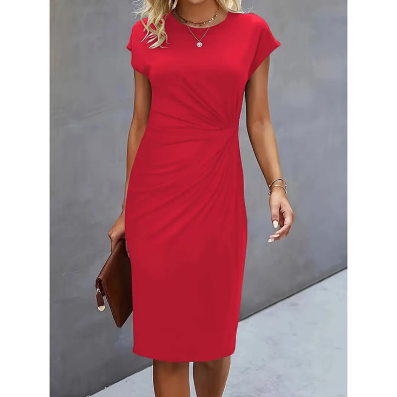 Maret | Damen Figurbetontes Gerafftes Midikleid - Black - Image 2