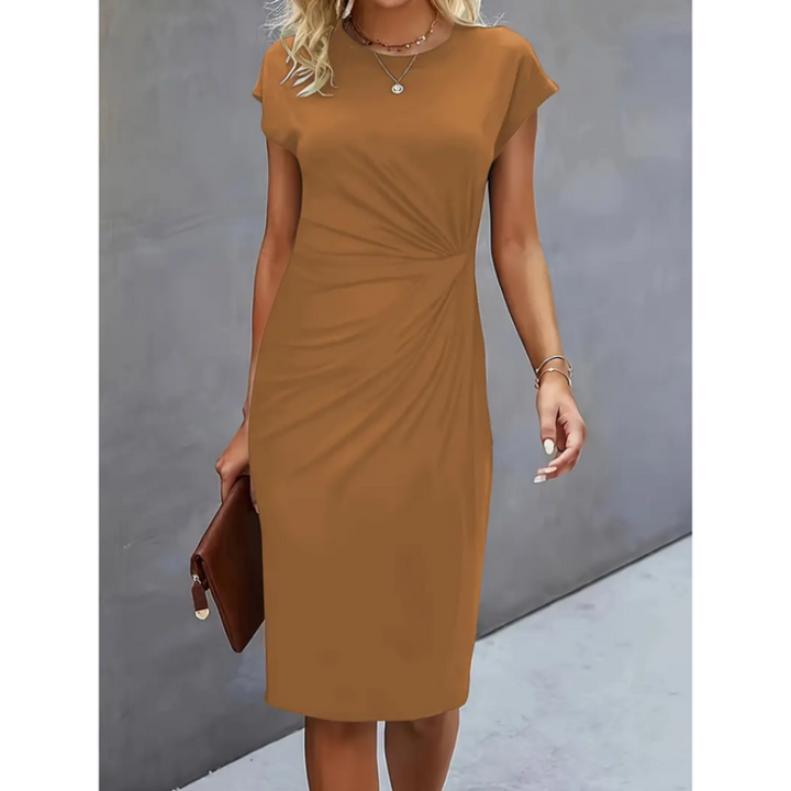 Maret | Damen Figurbetontes Gerafftes Midikleid - Black - Image 4