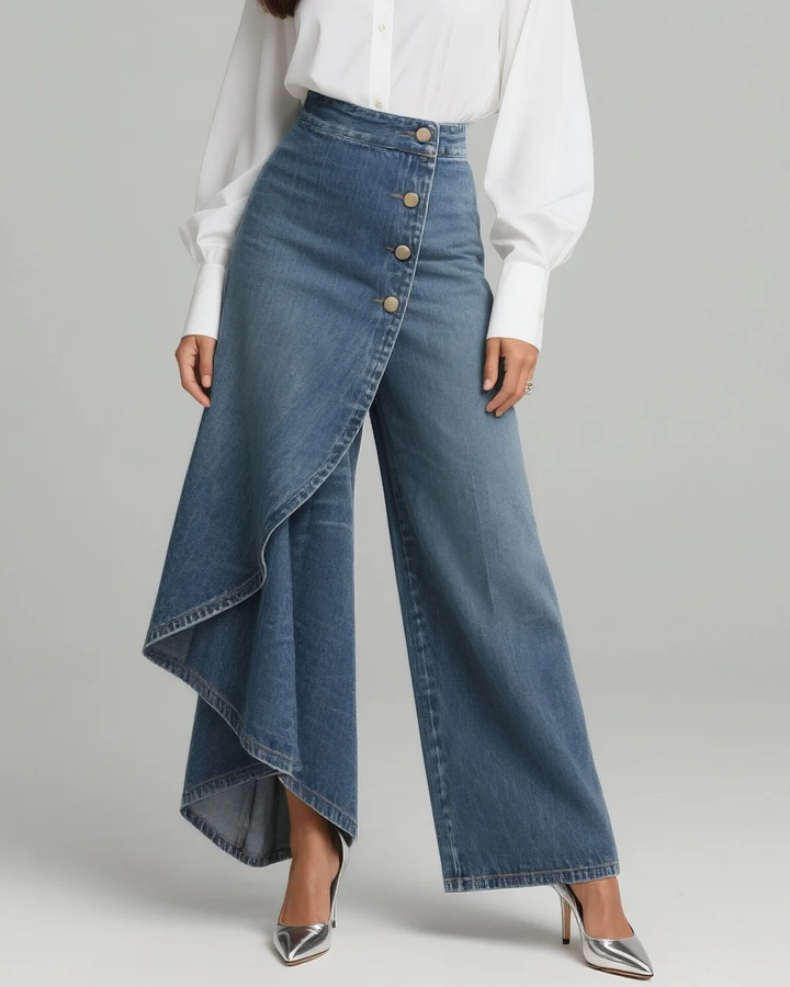 Margarete | Damen Wickelhose mit breitem Bein - Blue - Image 1