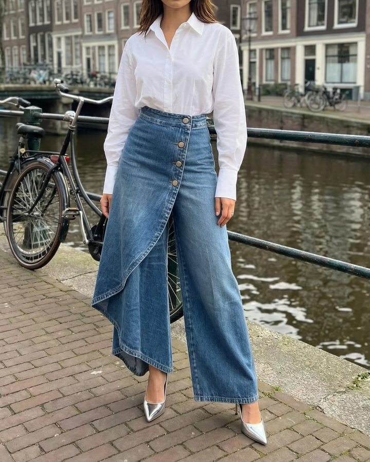 Margarete | Damen Wickelhose mit breitem Bein - Blue - Image 6