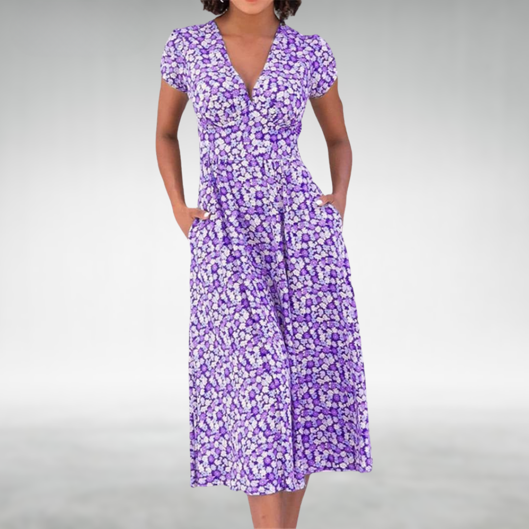 Margot | Damen V-Ausschnitt Blumenmuster Midikleid - Floral - Image 3