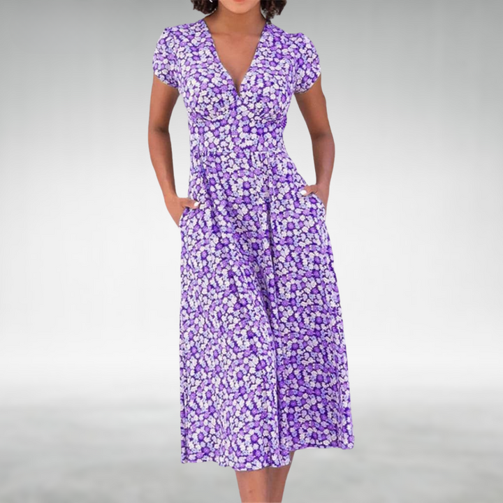 Margot | Damen V-Ausschnitt Blumenmuster Midikleid - Floral - Image 3