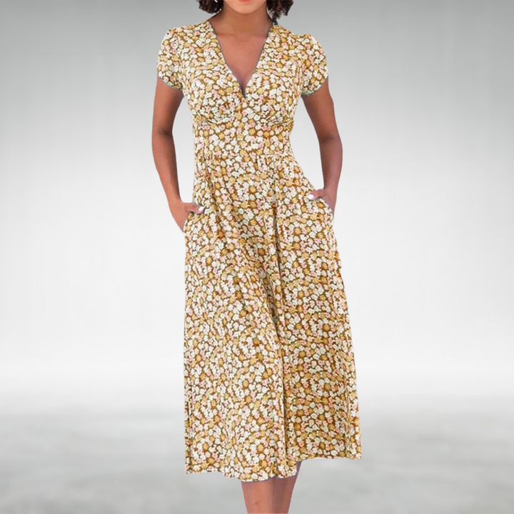 Margot | Damen V-Ausschnitt Blumenmuster Midikleid - Floral - Image 4
