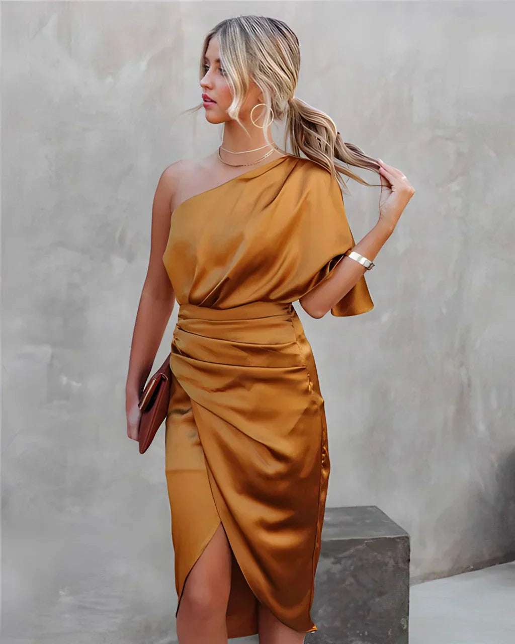 Marianne | Damen One Shoulder Midi Kleid - Blue - Image 5
