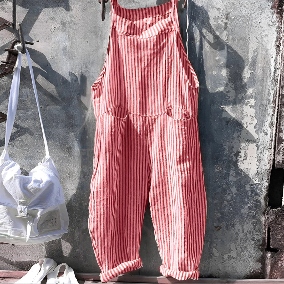 Marike | Damen Gestreifte Weite Latzhose mit Taschen - Striped - Image 2