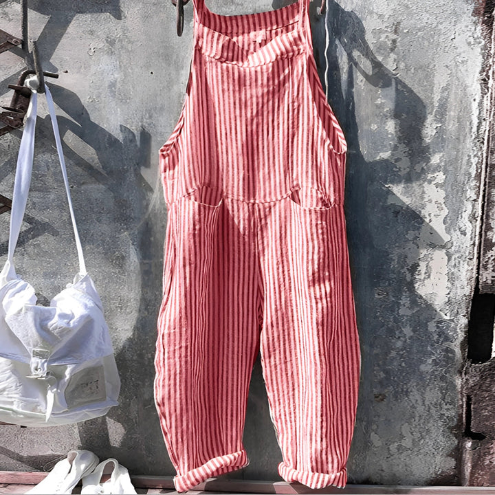 Marike | Damen Gestreifte Weite Latzhose mit Taschen - Striped - Image 2