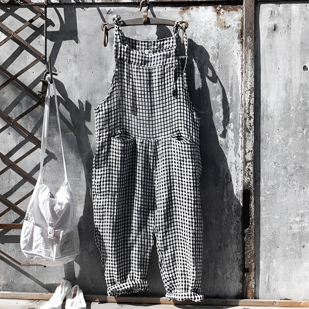 Marike | Damen Gestreifte Weite Latzhose mit Taschen - Striped - Image 3