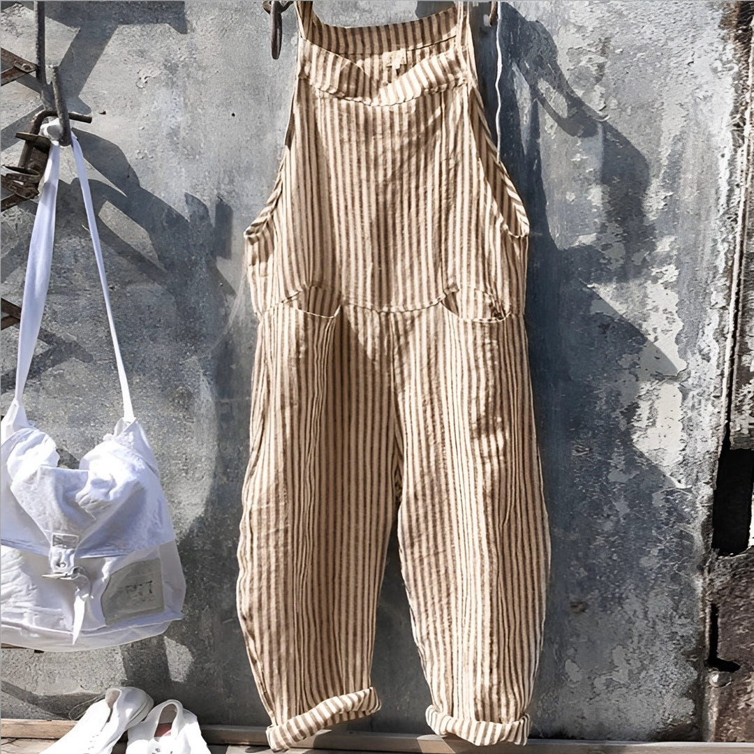 Marike | Damen Gestreifte Weite Latzhose mit Taschen - Striped - Image 5