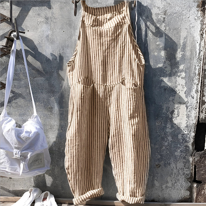Marike | Damen Gestreifte Weite Latzhose mit Taschen - Striped - Image 5