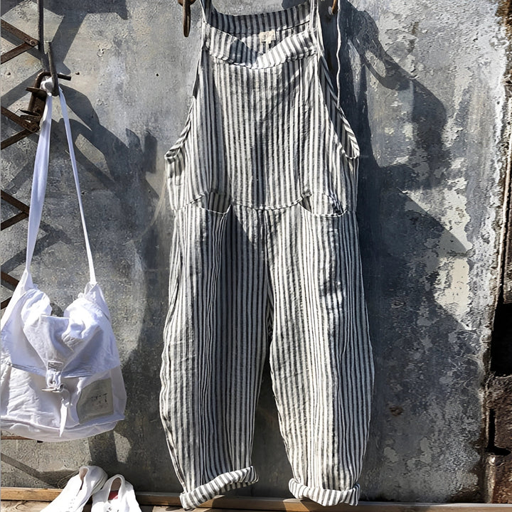 Marike | Damen Gestreifte Weite Latzhose mit Taschen - Striped - Image 7