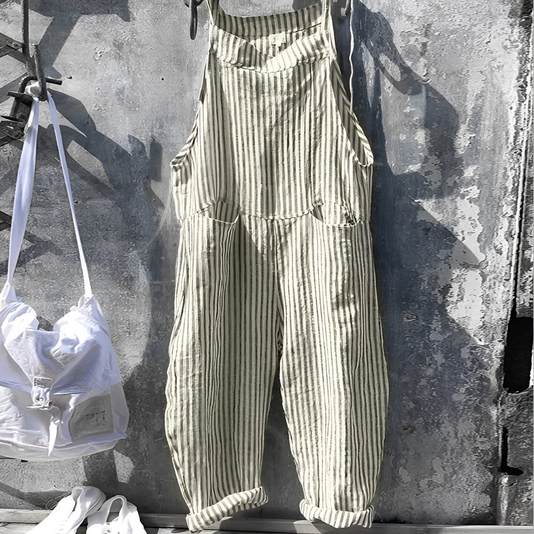 Marike | Damen Gestreifte Weite Latzhose mit Taschen - Striped - Image 8