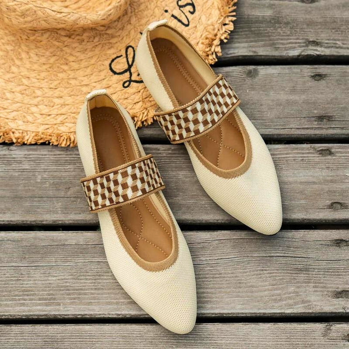Marlena | Damen Mary Jane Karomuster Ballerinas - Beige - Image 1