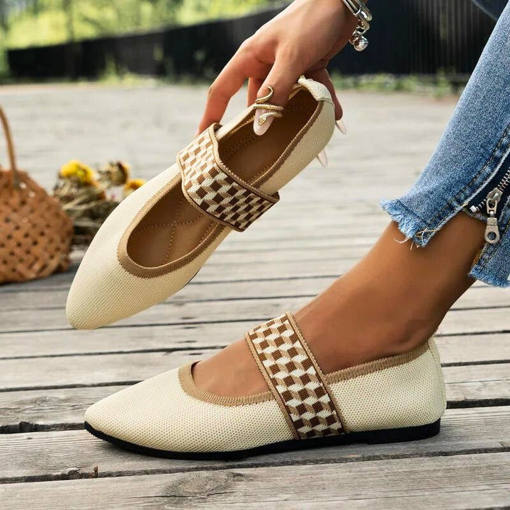 Marlena | Damen Mary Jane Karomuster Ballerinas - Beige - Image 2