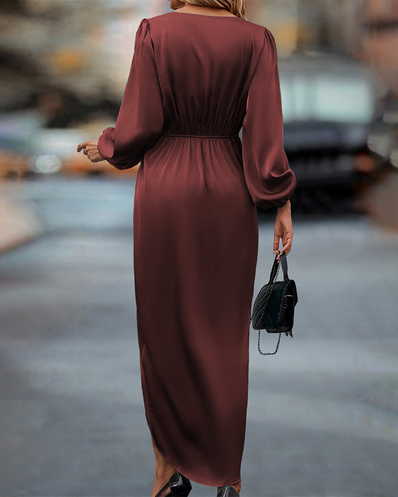 Marlene | Damen Wickelkleid Langarm Midi - Burgundy - Image 2