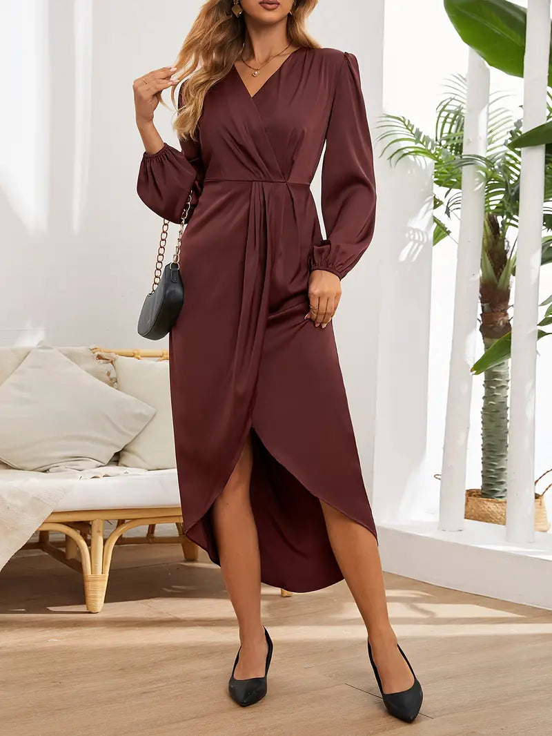 Marlene | Damen Wickelkleid Langarm Midi - Burgundy - Image 4
