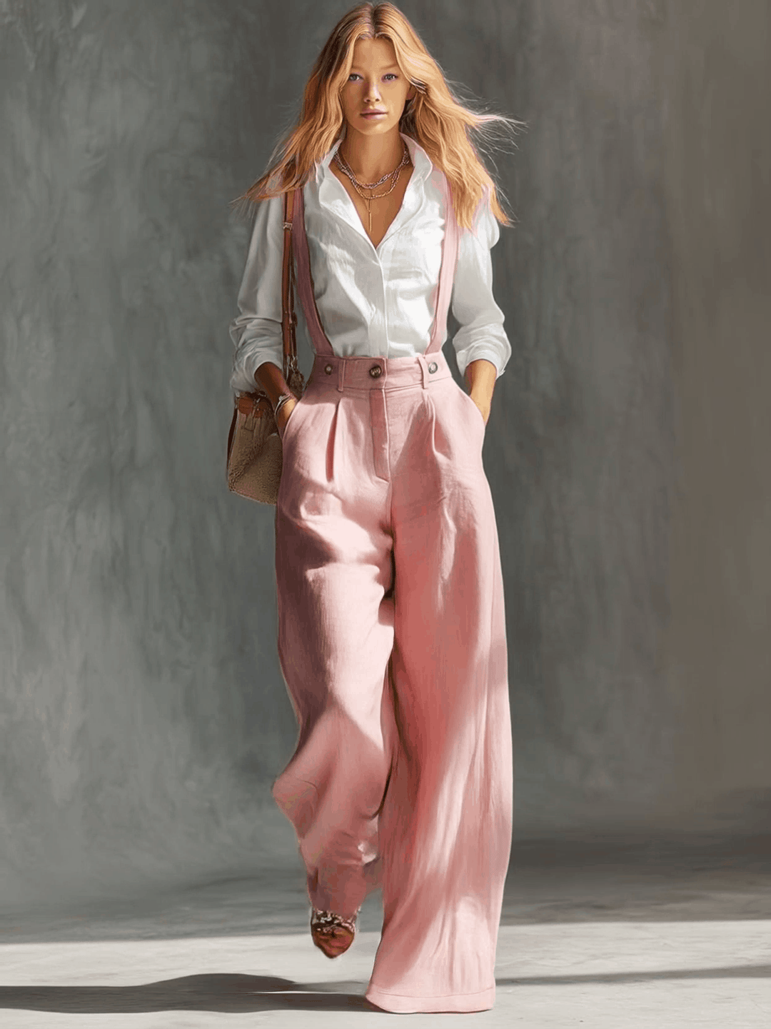 Marlice | Damen Wide Leg Latzhose - Pink - Image 2