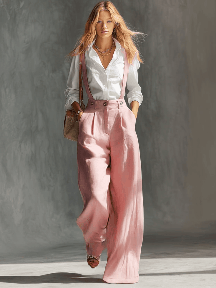 Marlice | Damen Wide Leg Latzhose - Pink - Image 2