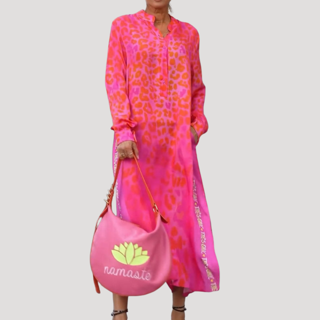 Marlies | Damen Hemdblusenkleid Midikleid Langarm - Pink - Image 3