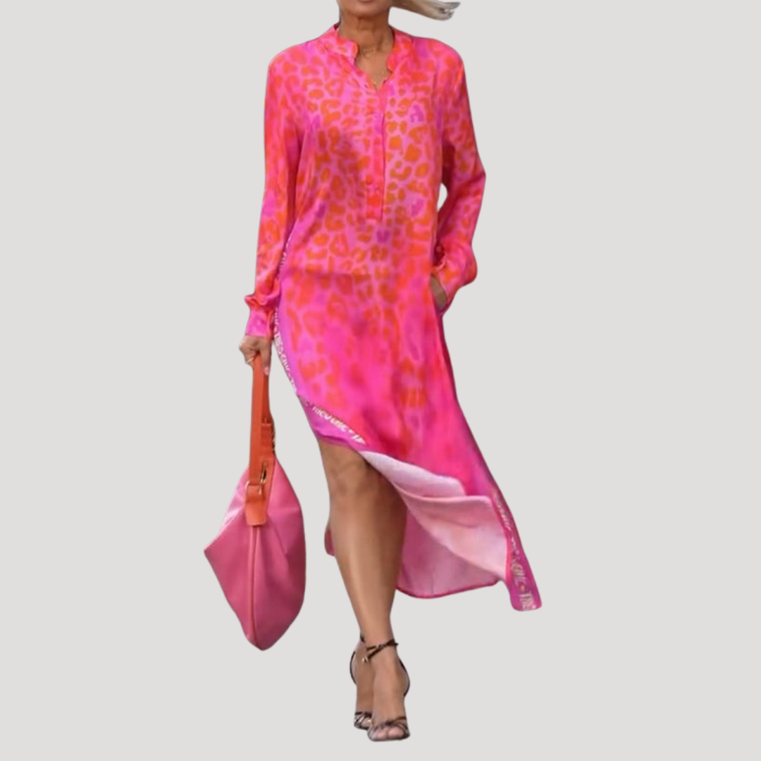 Marlies | Damen Hemdblusenkleid Midikleid Langarm - Pink - Image 4