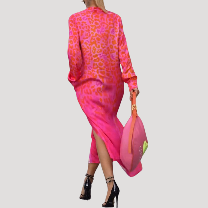 Marlies | Damen Hemdblusenkleid Midikleid Langarm - Pink - Image 5