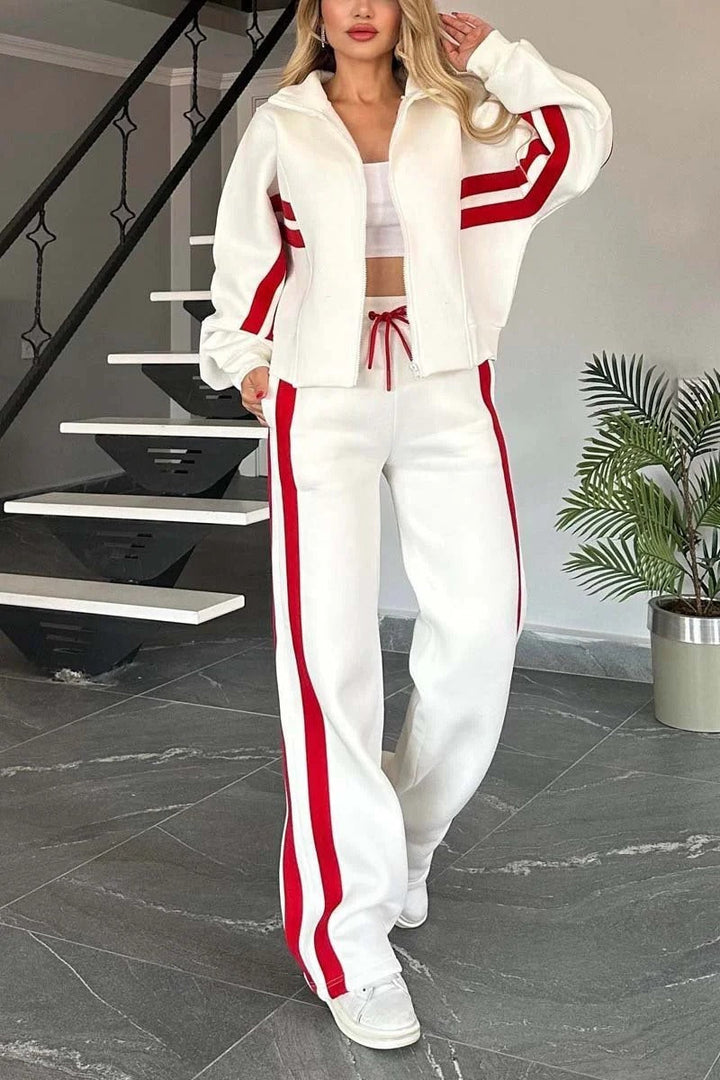 Marlies | Damen Trainingsanzug Set Reißverschluss Jacke Hose - White - Image 1