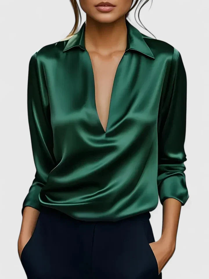 Marlies | Damen V-Ausschnitt Langarm Bluse - Champagne - Image 4