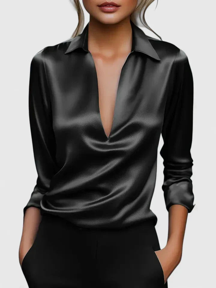 Marlies | Damen V-Ausschnitt Langarm Bluse - Champagne - Image 7